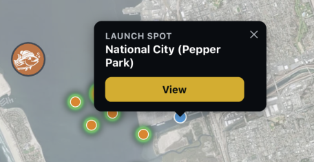 Launch Atlas map showing the National City (Pepper Park) launch spot